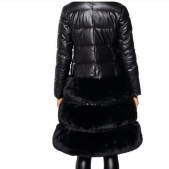 AKIRA Black Puffer Jacket with Faux Fur Accents - Picture 3 of 6